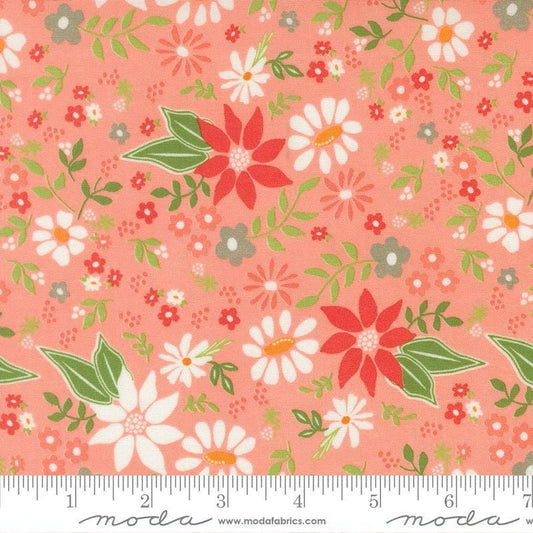 Image of Poinsettia and Pear Poinsettia Florals Carnation quilting cotton fabric by Sherri & Chelsi for Moda Fabrics. Features flowers on a pink background. Cute Little Fabric Shop.