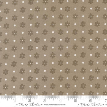 Image of Poinsettia and Pear Daisy Dot Stone quilting cotton fabric by Sherri & Chelsi for Moda Fabrics. Features flowers on a gray background. Cute Little Fabric Shop.