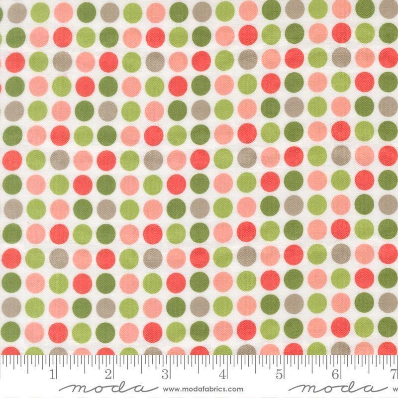 Image of Poinsettia and Pear Dots Cloud quilting cotton fabric by Sherri & Chelsi for Moda Fabrics. Features polka dots on a white background. Cute Little Fabric Shop.