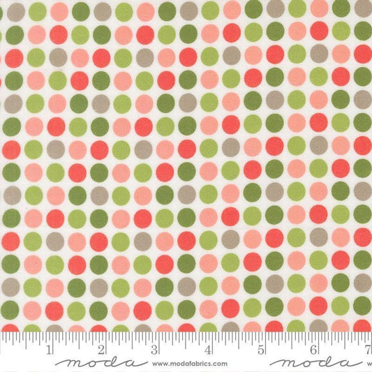 Image of Poinsettia and Pear Dots Cloud quilting cotton fabric by Sherri & Chelsi for Moda Fabrics. Features polka dots on a white background. Cute Little Fabric Shop.