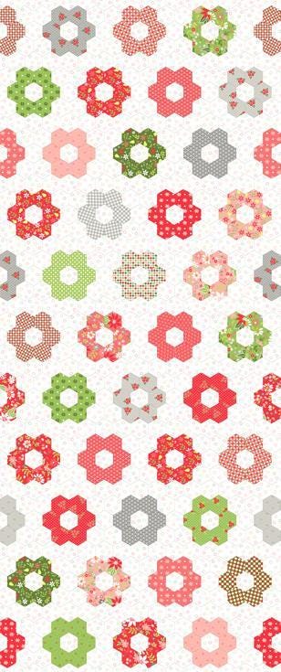 Image of Poinsettia and Pear Cheater Print Cloud quilting cotton fabric by Sherri & Chelsi for Moda Fabrics. Features hexagons on a white background. Cute Little Fabric Shop.
