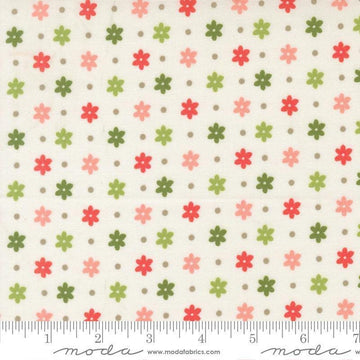 Image of Poinsettia and Pear Daisy Dot Cloud quilting cotton fabric by Sherri & Chelsi for Moda Fabrics. Features flowers on a white background. Cute Little Fabric Shop.