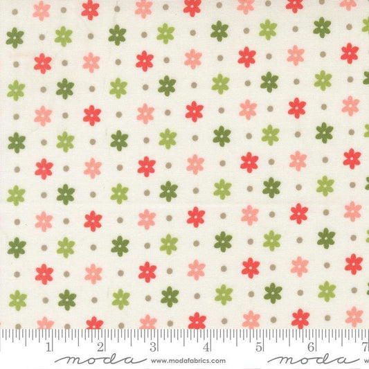 Image of Poinsettia and Pear Daisy Dot Cloud quilting cotton fabric by Sherri & Chelsi for Moda Fabrics. Features flowers on a white background. Cute Little Fabric Shop.