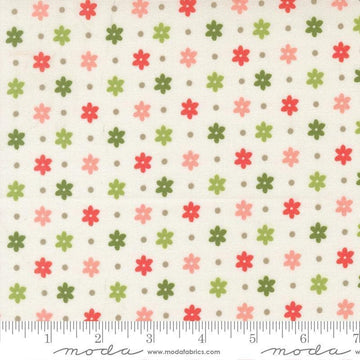 Image of Poinsettia and Pear Daisy Dot Cloud quilting cotton fabric by Sherri & Chelsi for Moda Fabrics. Features flowers on a white background. Cute Little Fabric Shop.