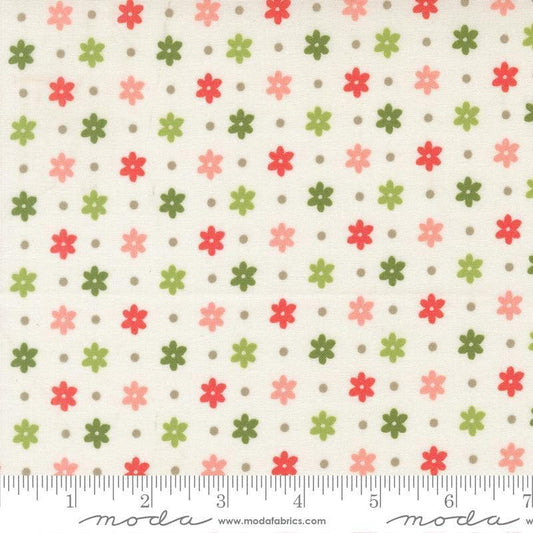 Image of Poinsettia and Pear Daisy Dot Cloud quilting cotton fabric by Sherri & Chelsi for Moda Fabrics. Features flowers on a white background. Cute Little Fabric Shop.