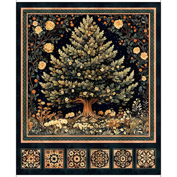 Cedar & Sage Tree Panel Multi Black Tree Fabric - 32346 - QT Fabrics Quilting Cotton Fabric