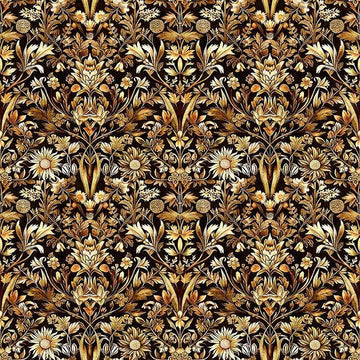 Image of Cedar & Sage Woodland Floral Chocolate quilting cotton fabric by Morris Creative Group for QT Fabrics. Features flowers on a brown background. Cute Little Fabric Shop.