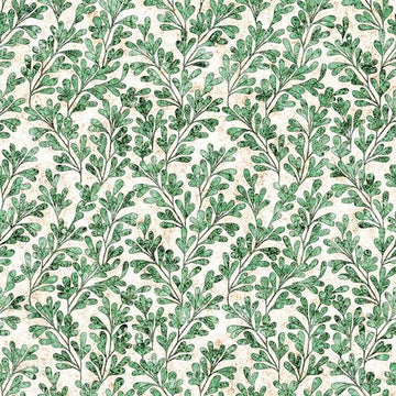 Image of Cedar & Sage Sprigs Green quilting cotton fabric by Morris Creative Group for QT Fabrics. Features leaves on a cream background. Cute Little Fabric Shop.