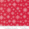 Image of Merrily on High Softly Snowing Christmas Red quilting cotton fabric by Sweetfire Road for Moda Fabrics. Features snowflakes on a red background. Cute Little Fabric Shop.