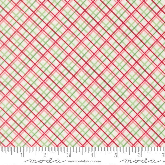 Image of Merrily on High Pretty Plaid Snow quilting cotton fabric by Sweetfire Road for Moda Fabrics. Features plaid on a white background. Cute Little Fabric Shop.