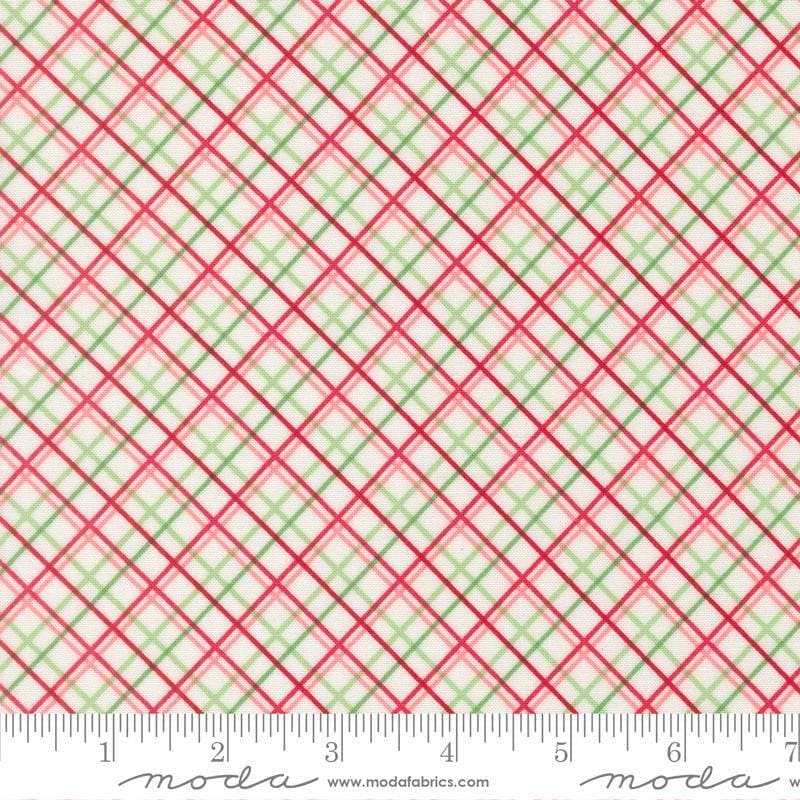 Image of Merrily on High Pretty Plaid Snow quilting cotton fabric by Sweetfire Road for Moda Fabrics. Features plaid on a white background. Cute Little Fabric Shop.