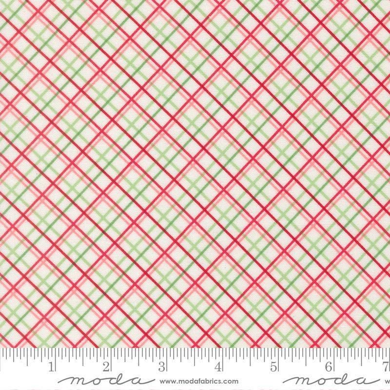Image of Merrily on High Pretty Plaid Snow quilting cotton fabric by Sweetfire Road for Moda Fabrics. Features plaid on a white background. Cute Little Fabric Shop.