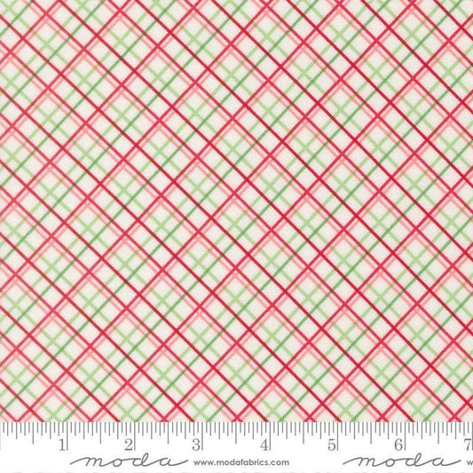 Image of Merrily on High Pretty Plaid Snow quilting cotton fabric by Sweetfire Road for Moda Fabrics. Features plaid on a white background. Cute Little Fabric Shop.