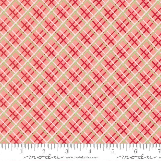 Image of Merrily on High Pretty Plaid Blush quilting cotton fabric by Sweetfire Road for Moda Fabrics. Features plaid on a pink background. Cute Little Fabric Shop.