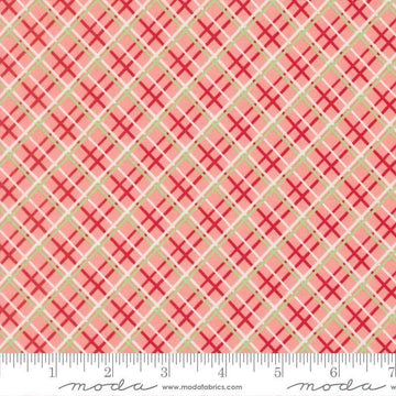 Image of Merrily on High Pretty Plaid Blush quilting cotton fabric by Sweetfire Road for Moda Fabrics. Features plaid on a pink background. Cute Little Fabric Shop.