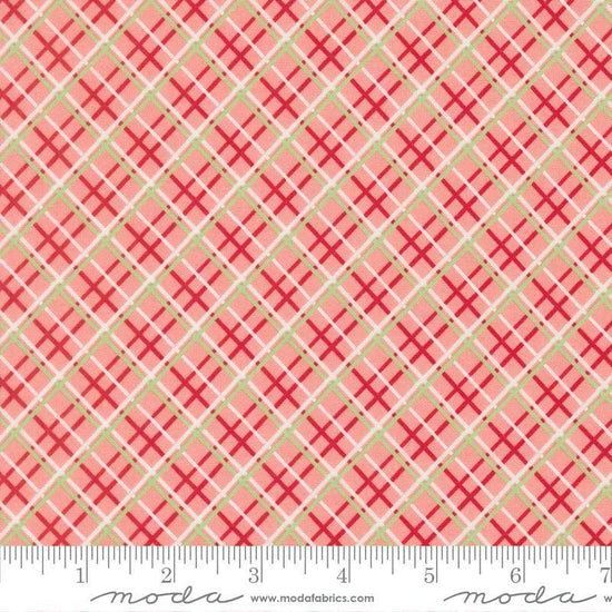 Image of Merrily on High Pretty Plaid Blush quilting cotton fabric by Sweetfire Road for Moda Fabrics. Features plaid on a pink background. Cute Little Fabric Shop.