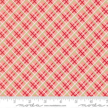 Image of Merrily on High Pretty Plaid Blush quilting cotton fabric by Sweetfire Road for Moda Fabrics. Features plaid on a pink background. Cute Little Fabric Shop.