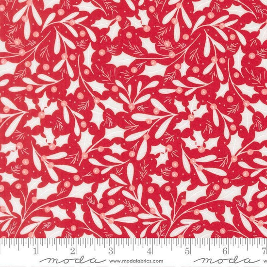 Image of Merrily on High Winter Berries Christmas Red quilting cotton fabric by Sweetfire Road for Moda Fabrics. Features holly berries on a red background. Cute Little Fabric Shop.
