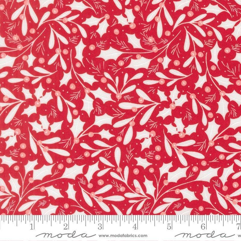 Image of Merrily on High Winter Berries Christmas Red quilting cotton fabric by Sweetfire Road for Moda Fabrics. Features holly berries on a red background. Cute Little Fabric Shop.
