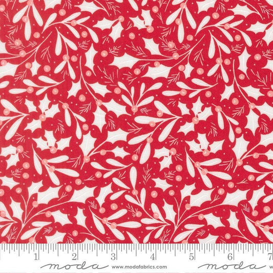 Image of Merrily on High Winter Berries Christmas Red quilting cotton fabric by Sweetfire Road for Moda Fabrics. Features holly berries on a red background. Cute Little Fabric Shop.