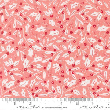 Image of Merrily on High Winter Berries Blush quilting cotton fabric by Sweetfire Road for Moda Fabrics. Features holly berries on a pink background. Cute Little Fabric Shop.
