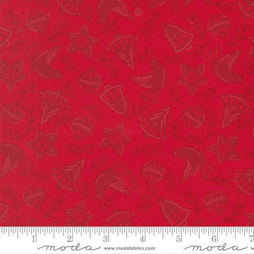 Image of Merrily on High Cookie Cutters Christmas Red quilting cotton fabric by Sweetfire Road for Moda Fabrics. Features tonal classic christmas cookie shapes on a red background. Cute Little Fabric Shop.