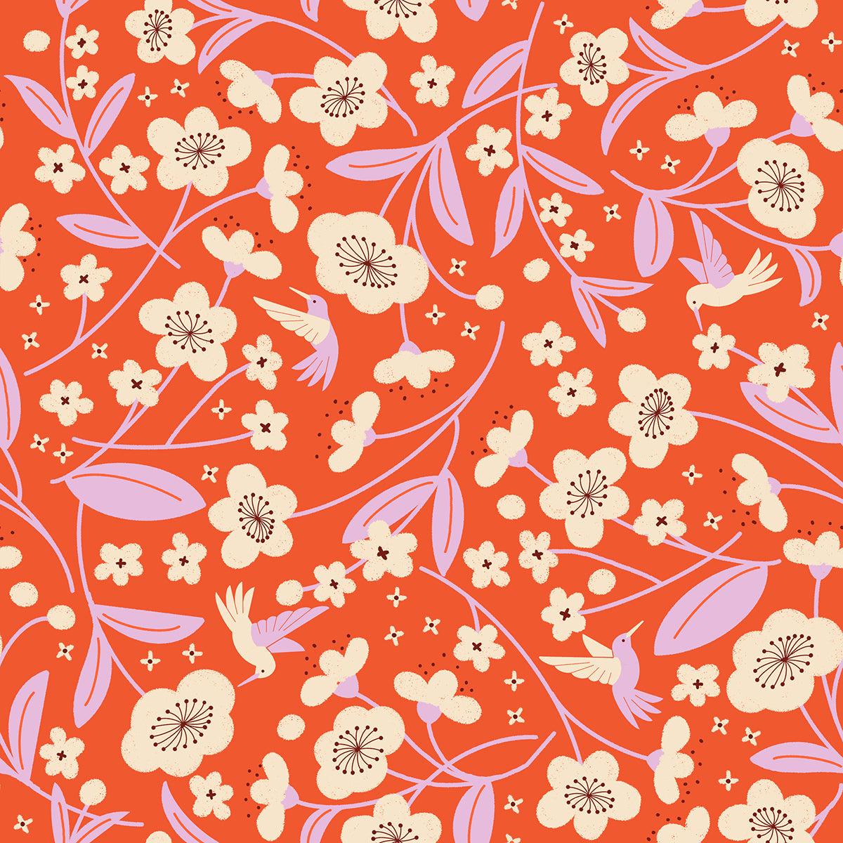 Image of Persimmon Blossoms Warm Red quilting cotton fabric by Rashida Coleman Hale of Ruby Star Society for Moda Fabrics. Features flowers on an orange background. Cute Little Fabric Shop.