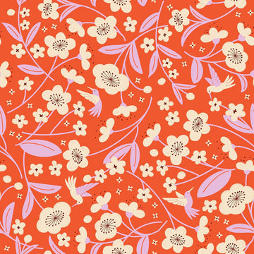 Image of Persimmon Blossoms Warm Red quilting cotton fabric by Rashida Coleman Hale of Ruby Star Society for Moda Fabrics. Features flowers on an orange background. Cute Little Fabric Shop.