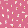 Image of Persimmon Bun E and Sammy Hibiscus quilting cotton fabric by Rashida Coleman Hale of Ruby Star Society for Moda Fabrics. Features bunnies on a purple background. Cute Little Fabric Shop.