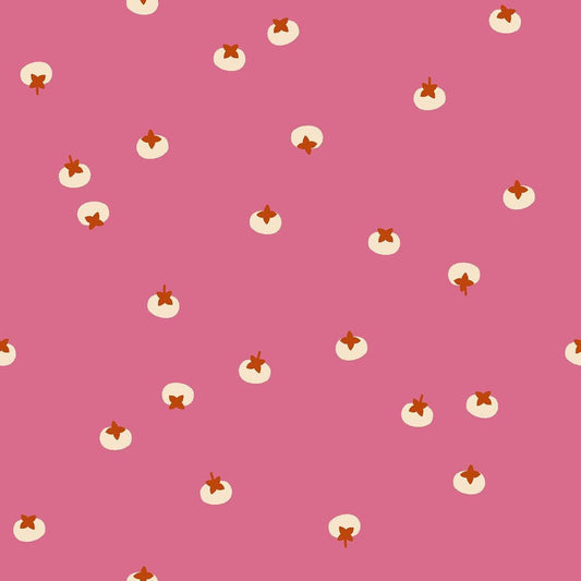 Image of Persimmon Persimmon Hibiscus quilting cotton fabric by Rashida Coleman Hale of Ruby Star Society for Moda Fabrics. Features fruit on a purple background. Cute Little Fabric Shop.