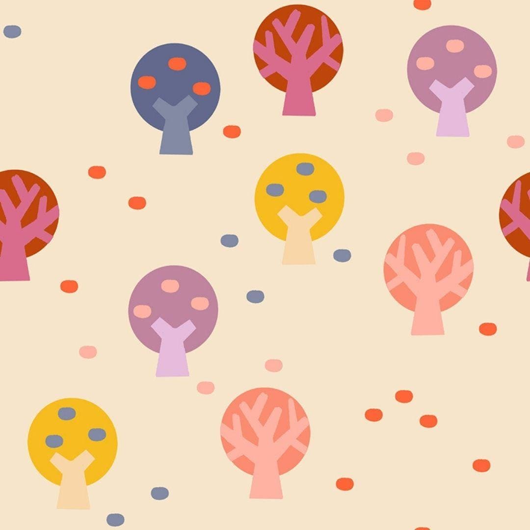 Image of Persimmon The Grove Shell quilting cotton fabric by Rashida Coleman Hale of Ruby Star Society for Moda Fabrics. Features trees on a cream background. Cute Little Fabric Shop.