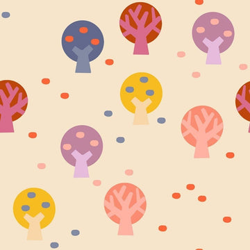 Image of Persimmon The Grove Shell quilting cotton fabric by Rashida Coleman Hale of Ruby Star Society for Moda Fabrics. Features trees on a cream background. Cute Little Fabric Shop.