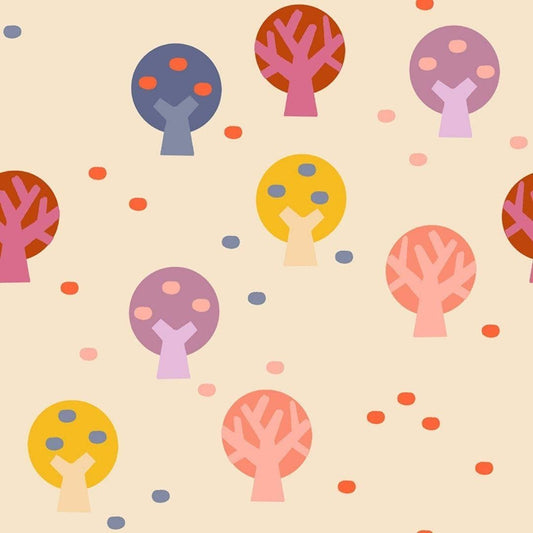 Image of Persimmon The Grove Shell quilting cotton fabric by Rashida Coleman Hale of Ruby Star Society for Moda Fabrics. Features trees on a cream background. Cute Little Fabric Shop.