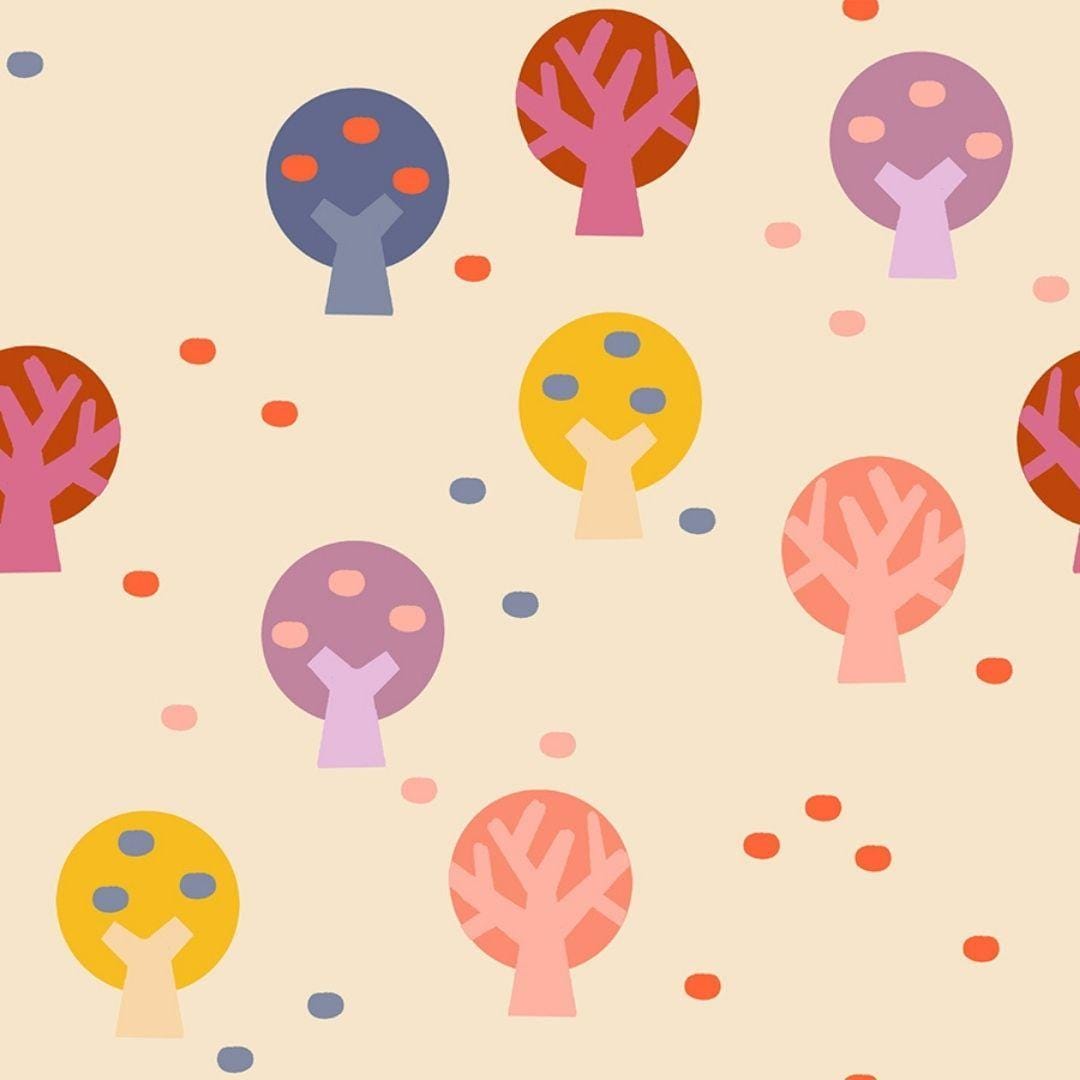 Image of Persimmon The Grove Shell quilting cotton fabric by Rashida Coleman Hale of Ruby Star Society for Moda Fabrics. Features trees on a cream background. Cute Little Fabric Shop.