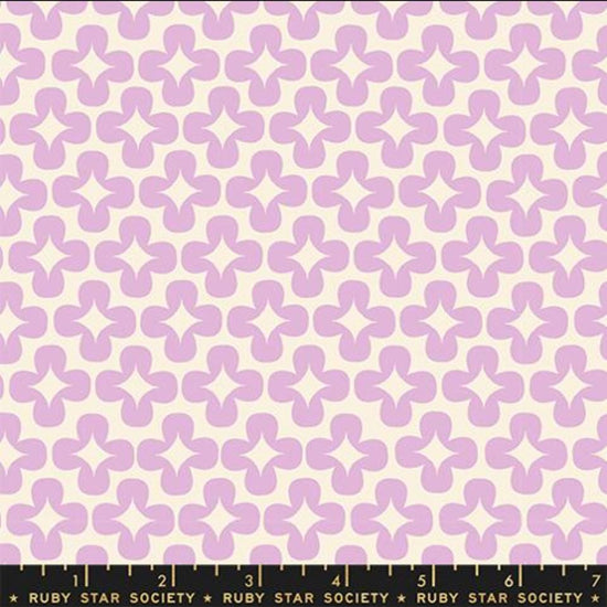 Image of Persimmon Leaf Macaron quilting cotton fabric by Rashida Coleman Hale of Ruby Star Society for Moda Fabrics. Features a geometric pattern on a purple background. Cute Little Fabric Shop.