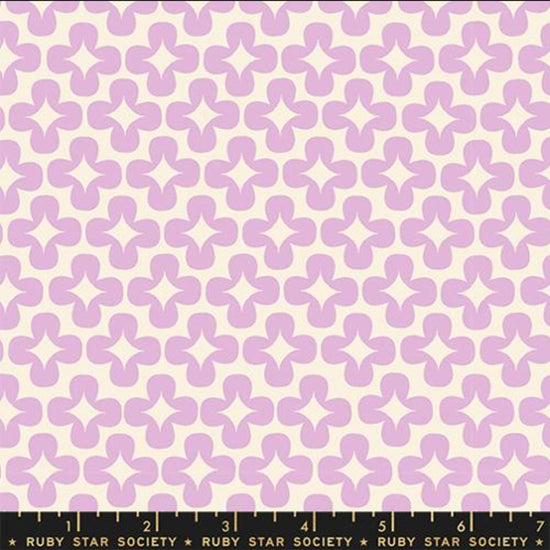 Image of Persimmon Leaf Macaron quilting cotton fabric by Rashida Coleman Hale of Ruby Star Society for Moda Fabrics. Features a geometric pattern on a purple background. Cute Little Fabric Shop.