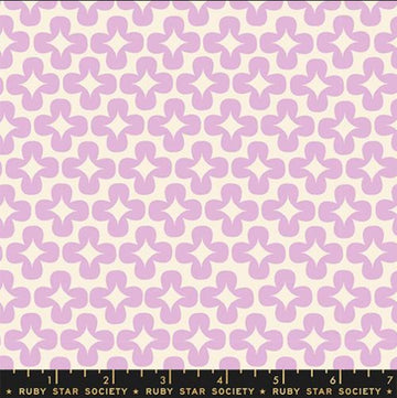 Image of Persimmon Leaf Macaron quilting cotton fabric by Rashida Coleman Hale of Ruby Star Society for Moda Fabrics. Features a geometric pattern on a purple background. Cute Little Fabric Shop.