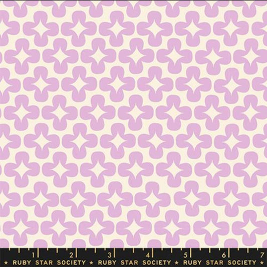 Image of Persimmon Leaf Macaron quilting cotton fabric by Rashida Coleman Hale of Ruby Star Society for Moda Fabrics. Features a geometric pattern on a purple background. Cute Little Fabric Shop.