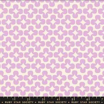 Image of Persimmon Leaf Macaron quilting cotton fabric by Rashida Coleman Hale of Ruby Star Society for Moda Fabrics. Features a geometric pattern on a purple background. Cute Little Fabric Shop.