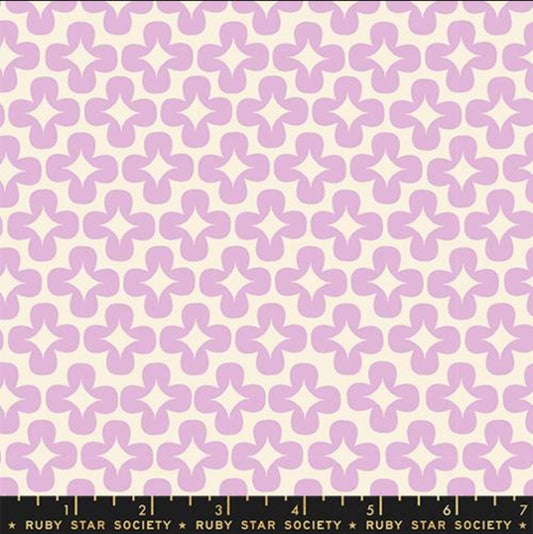 Image of Persimmon Leaf Macaron quilting cotton fabric by Rashida Coleman Hale of Ruby Star Society for Moda Fabrics. Features a geometric pattern on a purple background. Cute Little Fabric Shop.