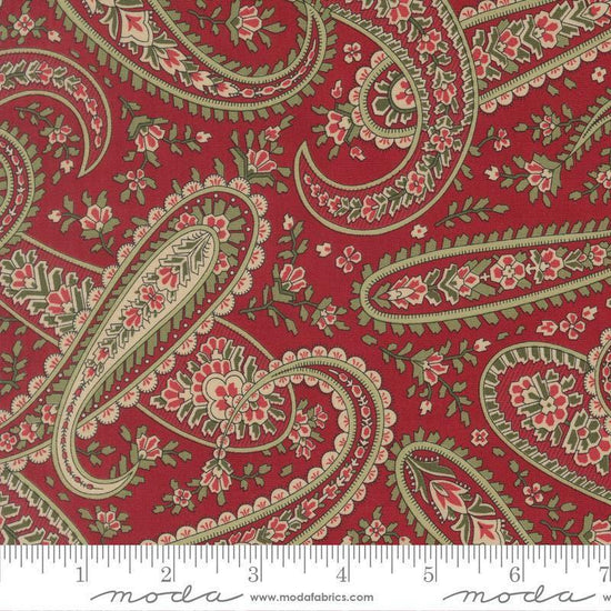 Image of Candlelight Christmas Plaza Paisley Crimson quilting cotton fabric by 3 Sisters for Moda Fabrics. Features paisley on a red background. Cute Little Fabric Shop.