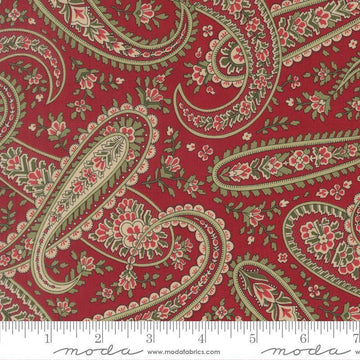 Image of Candlelight Christmas Plaza Paisley Crimson quilting cotton fabric by 3 Sisters for Moda Fabrics. Features paisley on a red background. Cute Little Fabric Shop.