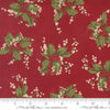 Image of Candlelight Christmas Holly Berry Crimson quilting cotton fabric by 3 Sisters for Moda Fabrics. Features leaves and berries on a red background. Cute Little Fabric Shop.
