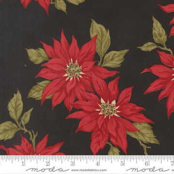 Image of Candlelight Christmas Poinsettia Ebony quilting cotton fabric by 3 Sisters for Moda Fabrics. Features flowers on a black background. Cute Little Fabric Shop.