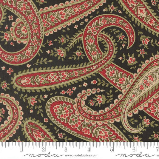 Image of Candlelight Christmas Plaza Paisley Ebony quilting cotton fabric by 3 Sisters for Moda Fabrics. Features paisley on a black background. Cute Little Fabric Shop.