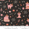 Image of Purrs and Boos Cats Black Cat quilting cotton fabric by Elena Amo for Moda Fabrics. Features cats and halloween icons on a black background. Cute Little Fabric Shop.