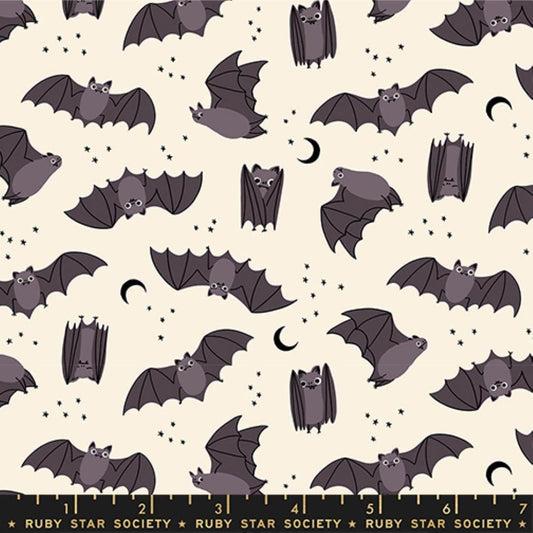 Image of Freaky Familiars Fat Bats Natural quilting cotton fabric by Ruby Star Society for Moda Fabrics. Features bats on a cream background. Cute Little Fabric Shop.