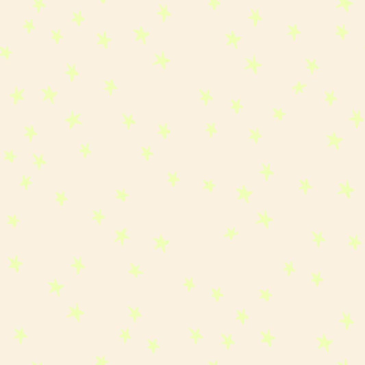Image of Freaky Familiars Starry Basics Neon Yellow quilting cotton fabric by Ruby Star Society for Moda Fabrics. Features stars on a cream background. Cute Little Fabric Shop.