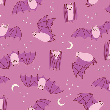 Image of Freaky Familiars Fat Bats Heliotrope quilting cotton fabric by Ruby Star Society for Moda Fabrics. Features bats on a purple background. Cute Little Fabric Shop.