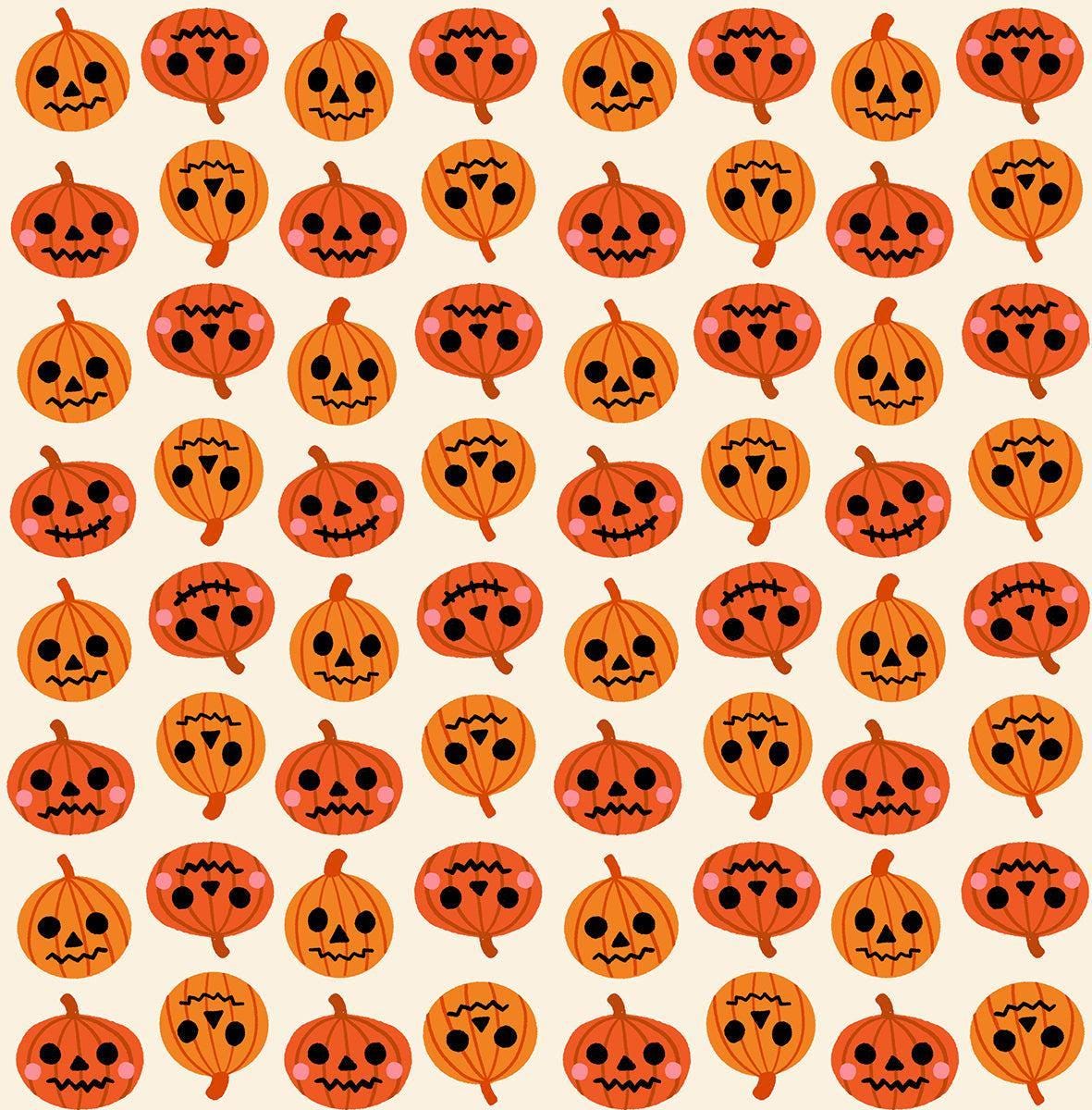 Image of Freaky Familiars Pumpkin Party Orange quilting cotton fabric by Ruby Star Society for Moda Fabrics. Features pumpkins on a cream background. Cute Little Fabric Shop.
